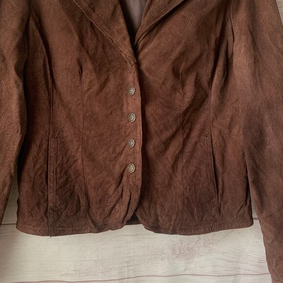 LAL Live A Little Brown Suede Leather Button Up Jacket Blazer Long Sleeve Size M - Picture 16 of 16